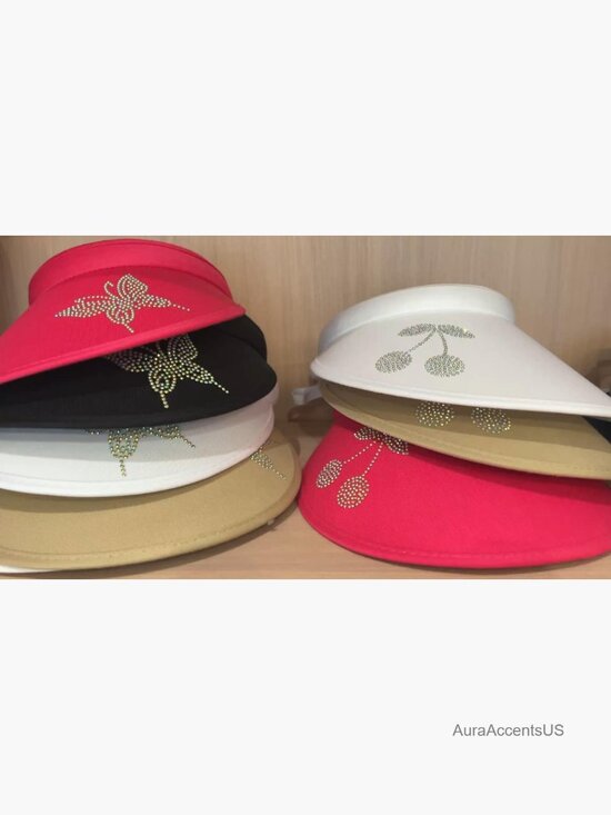 3 Pack Sun Visor Hat Bling Rhinestones Adjustable Outdoor Sports Running Golf